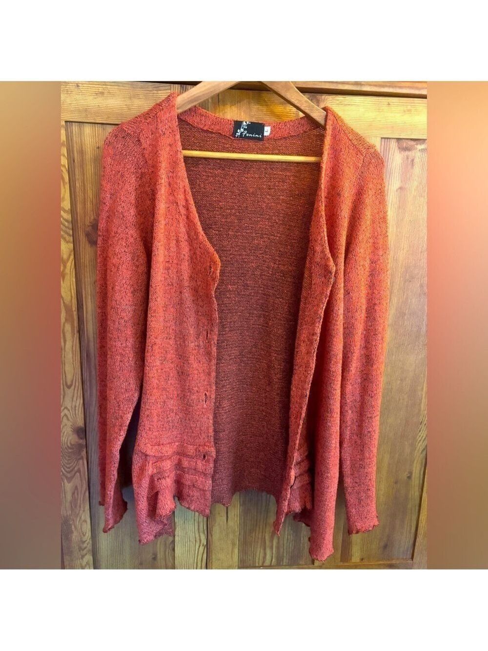 FENINI Designer Burnt Orange Textured Knit Cardigan • Artful Layering•Fits M–XL - Picture 5 of 17